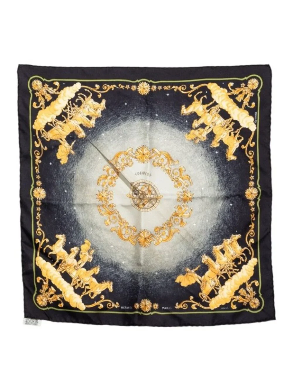 Hermes Carre 42 Cosmos Scarf Black Multicolor Silk